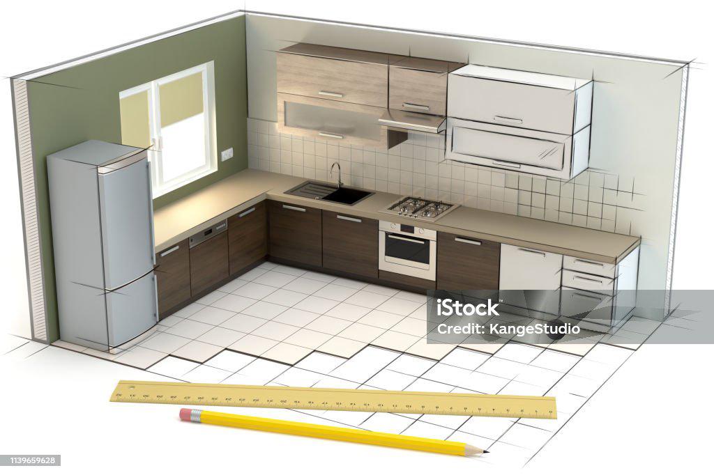 3D kitchen design before installation for a Shibin El Kom kitchen